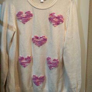 Kim Gravel Cream Sweater with Pink Heart Details